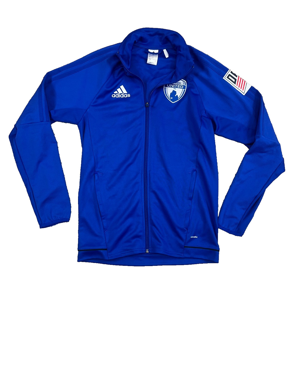 Adidas Track Jacket Midwest FC 3 Stripe Blue Men's Small Soccer Club Climalite